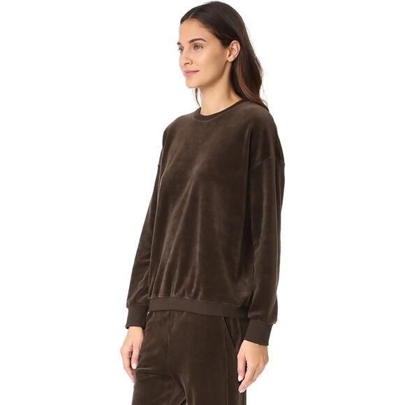 VINCE Cotton Velour Sweatshirt Womens XS Balsamic Dark Brown Crew Neck Relaxed - Picture 2 of 15